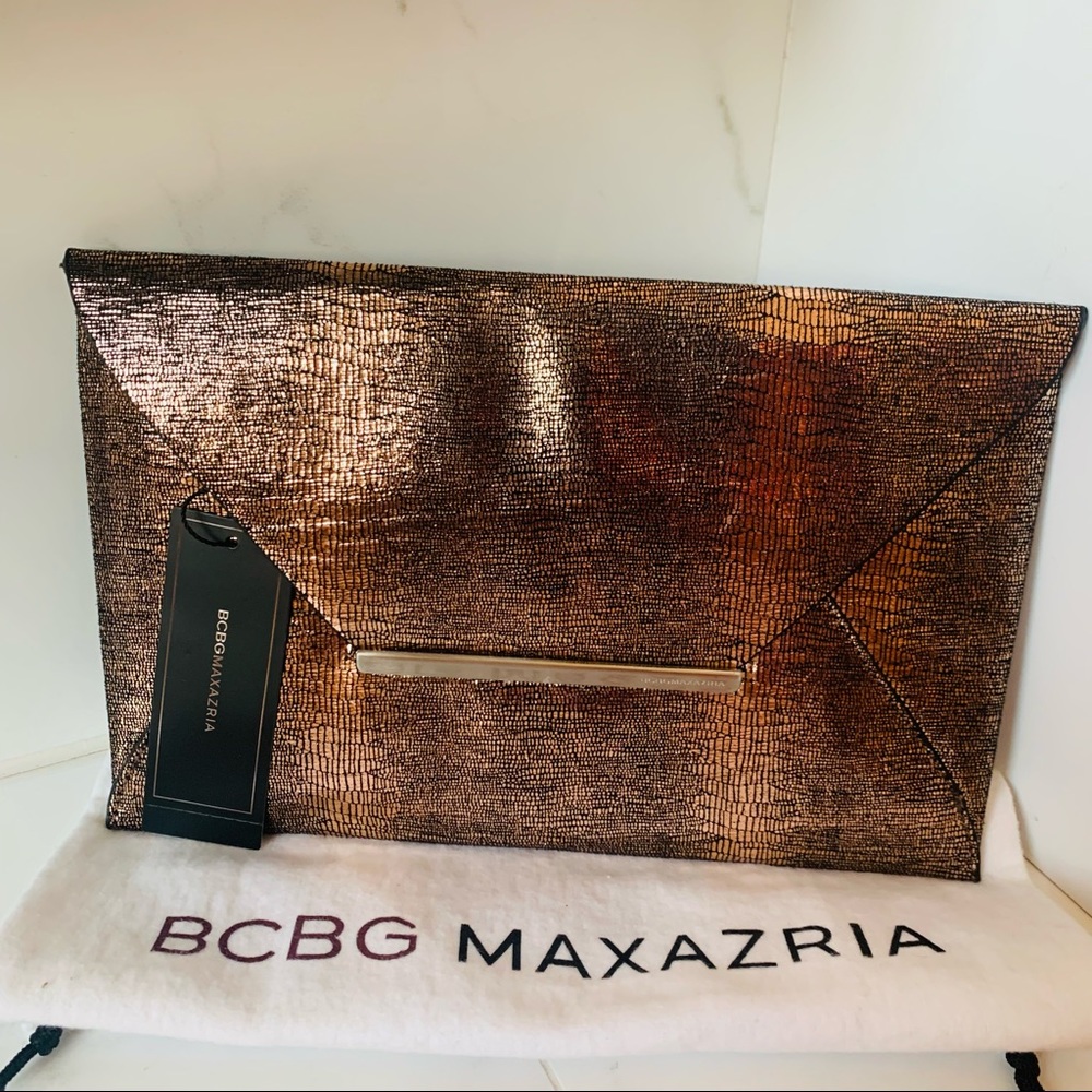 BCBG Maxazria Envelope Clutch Metallic Copper New